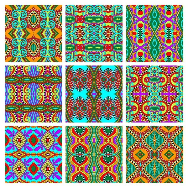 Conjunto de diferentes patrones geométricos vintage de colores sin costura — Archivo Imágenes Vectoriales