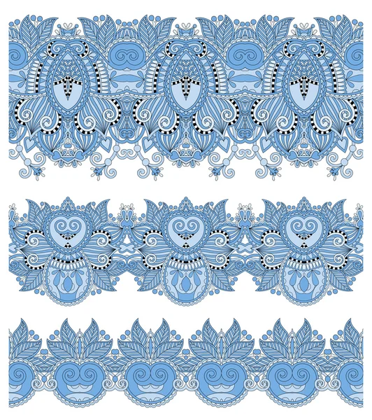 Blaue Farbe nahtlose ethnische Blumen Paisley Streifenmuster — Stockvektor