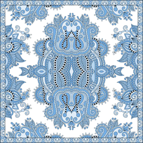 Blaue Farbe blumiges Paisley Bandanna. quadratisches Ornament — Stockvektor