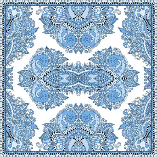 Blaue Farbe blumiges Paisley Bandanna. quadratisches Ornament — Stockvektor