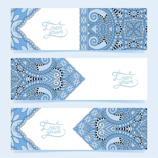Dekoratif mavi renk ile üç yatay afiş kümesi — Stok Vektör