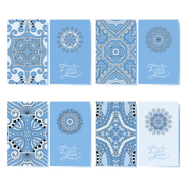 Collection de cartes de visite fleuries ornementales de couleur bleue — Image vectorielle