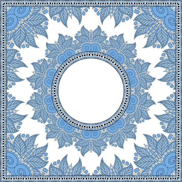 Patrón redondo floral de color azul en étnico oriental ucraniano — Vector de stock
