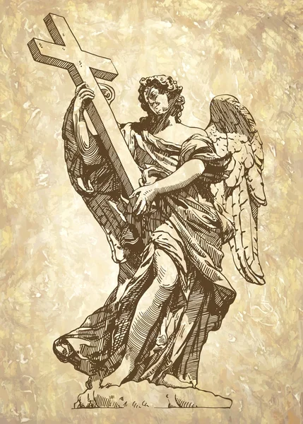 Boceto dibujo digital estatua de mármol de ángel — Vector de stock
