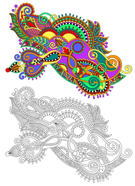 Original hand draw line art ornate flower design — Stock Vector