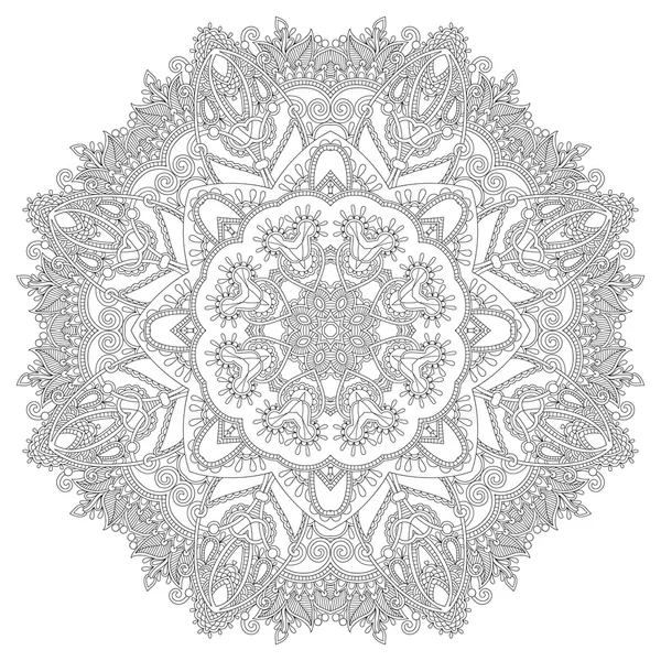 Circle lace ornament, round ornamental geometric doily pattern — Stock Vector