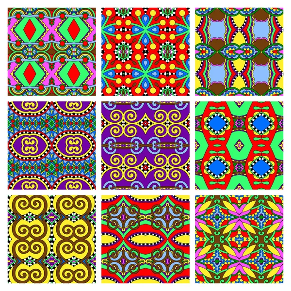 Набор различных бесшовных цветных винтажных геометрических узоров — стоковый вектор