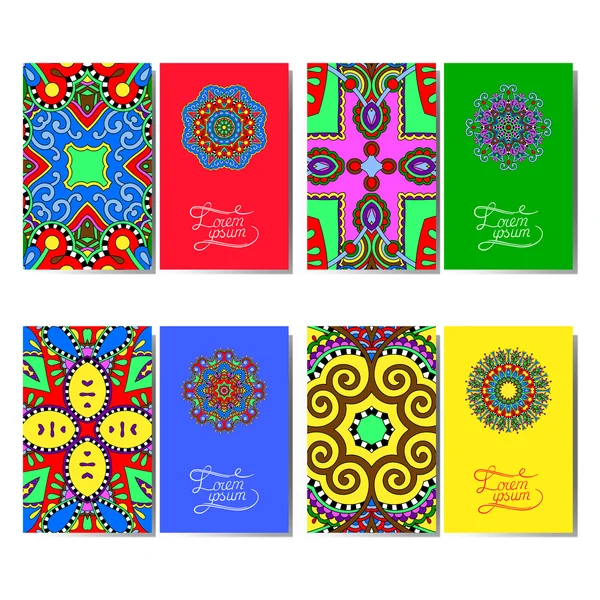 Collection of ornamental floral business cards, oriental pattern — Stock Vector