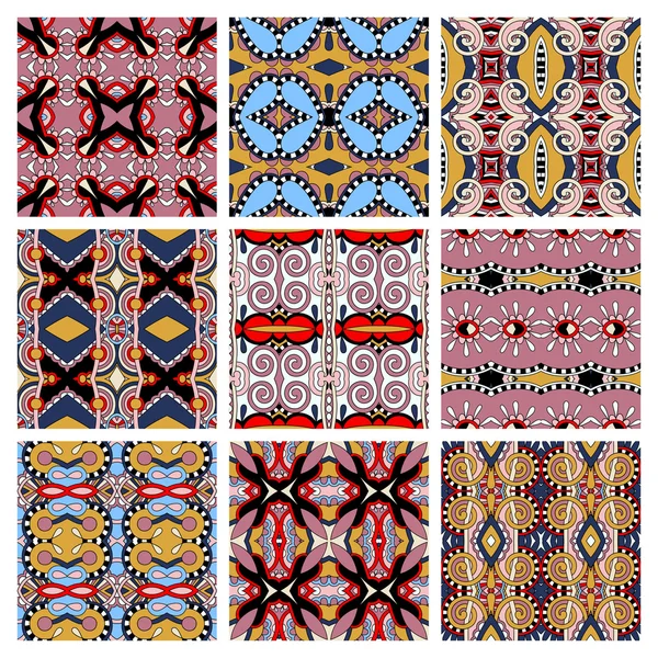 Set of different seamless colored vintage geometric pattern — Stock Vector