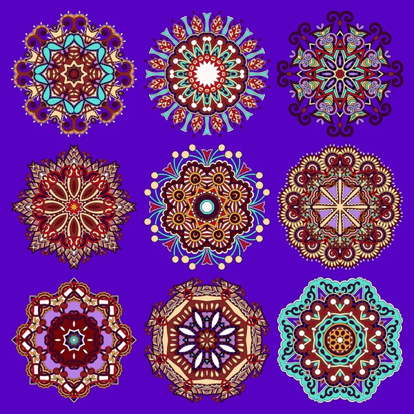 Violet colour circle lace ornament — Stock Vector