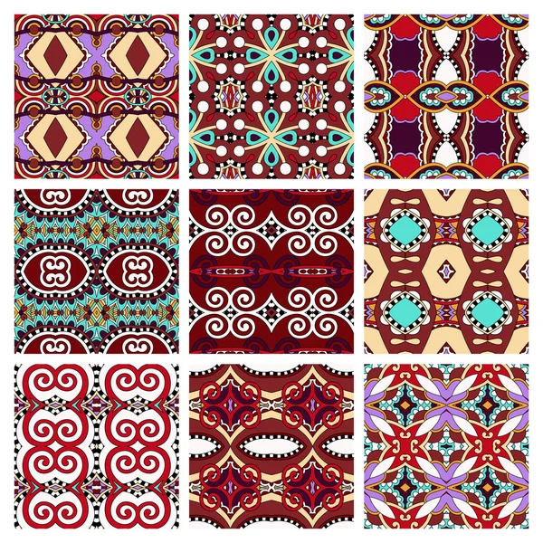 Set of different violet colour seamless vintage geometric — Stock Vector