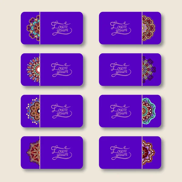 観賞用の花の紫の色の名刺のコレクション — ストックベクタ
