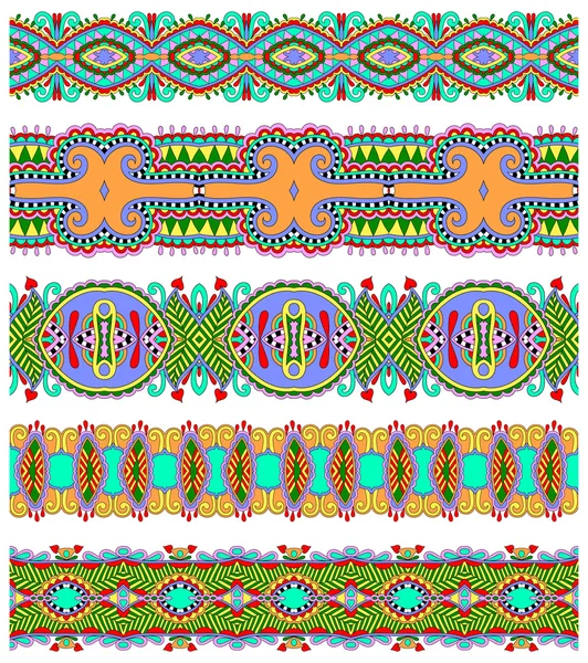 Seamless ethnic floral paisley stripe pattern, border set — Stock Vector
