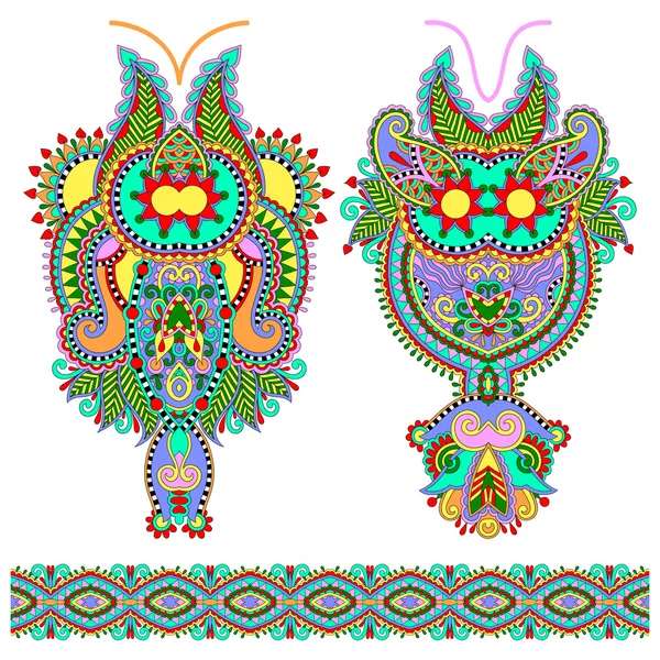 Neckline ornate floral paisley embroidery fashion design, ukrain — Stock Vector