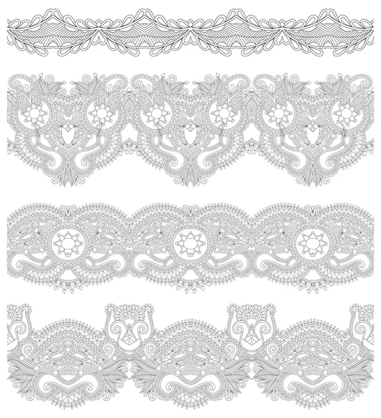 Collection of seamless ornamental floral stripes, black and white — Stock Vector