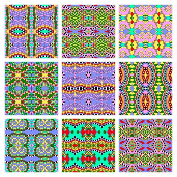 Serie di diversi modelli geometrici vintage colorati senza cuciture — Vettoriale Stock