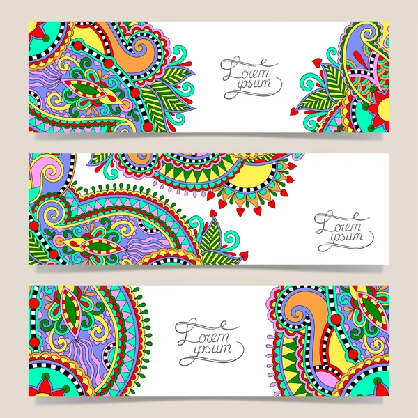 Conjunto de tres pancartas horizontales con adorno decorativo — Vector de stock