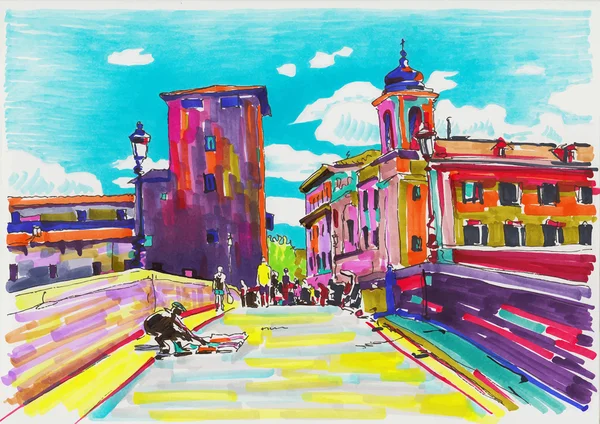 Peinture marqueur originale de Rome Italie paysage urbain — Image vectorielle