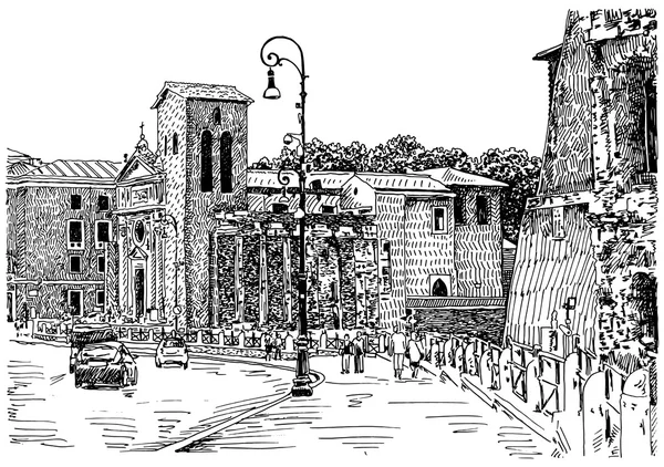 Kroki el Roma İtalya ünlü cityscape çizimi — Stok Vektör