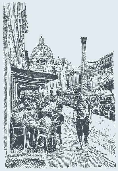 Schets hand tekening van beroemde stadsgezicht van Rome Italië — Stockvector