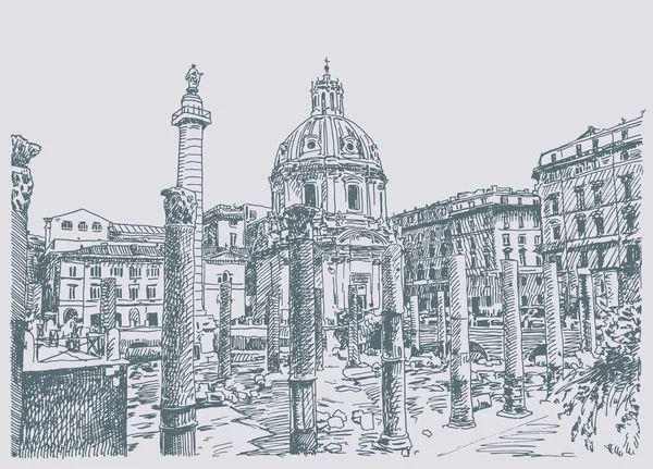 Boceto dibujo a mano de Roma Italia famoso paisaje urbano — Vector de stock