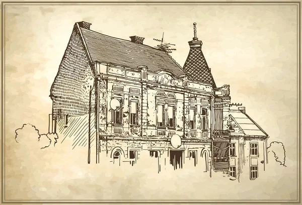 Vázlat vektoros illusztráció: Ungvár utca-és városrészlet — Stock Vector