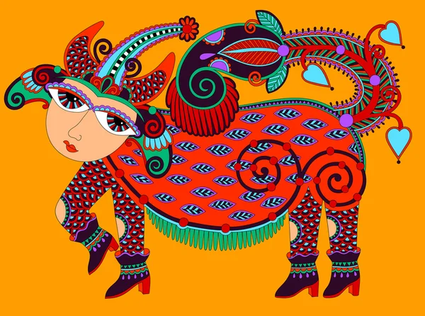 在 karakoko 的风格，民族动物乌克兰部落艺术 — 图库矢量图片