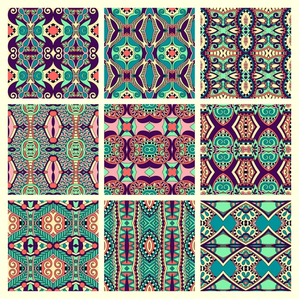 Set of different seamless colored vintage geometric pattern — Stock Vector