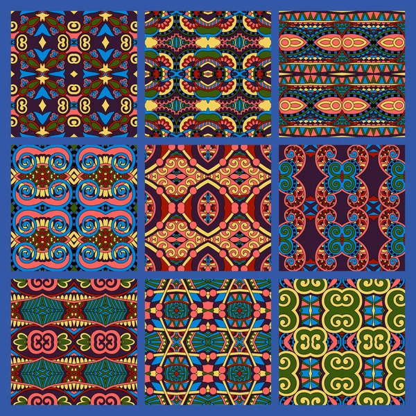 Different seamless colored vintage geometric pattern — Stock Vector