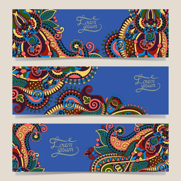 Tres pancartas horizontales con flores ornamentales decorativas , — Vector de stock