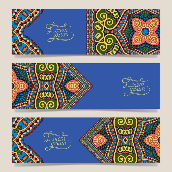Sett med tre horisontale bannere med dekorative dekorasjonsflak – stockvektor