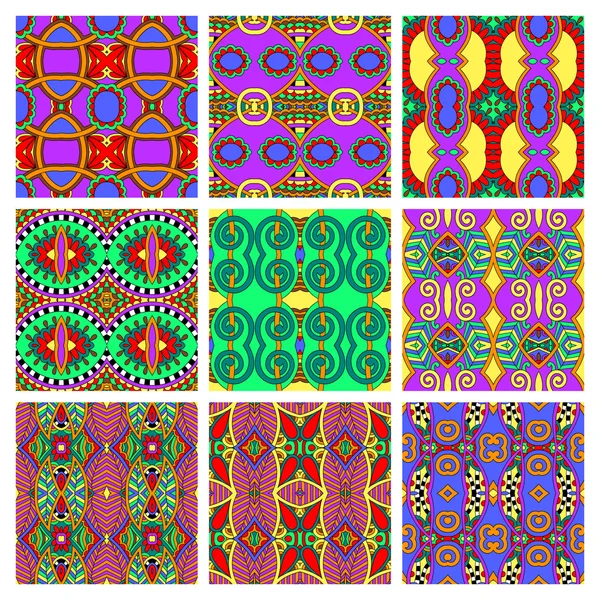 Verschiedene nahtlose farbige geometrische Vintage-Muster — Stockvektor