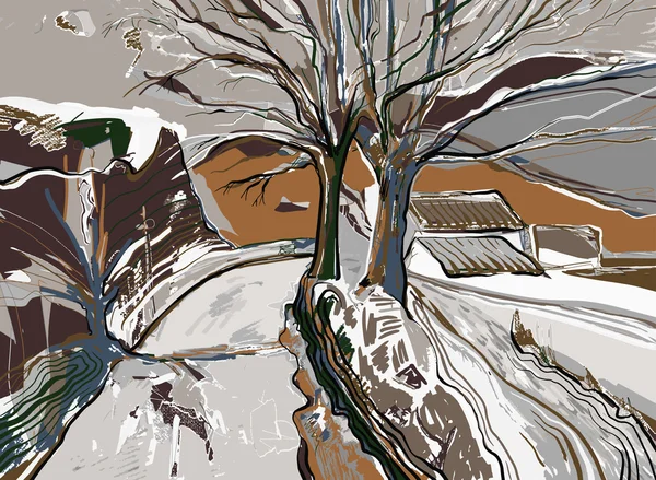 Digitale schilderij van winterlandschap — Stockvector
