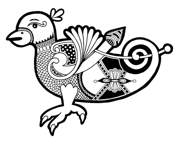 Oiseau celtique authentique noir et blanc — Image vectorielle