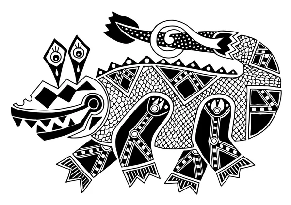 Black and white authentic original decorative drawing of crocodi — Stock Vector