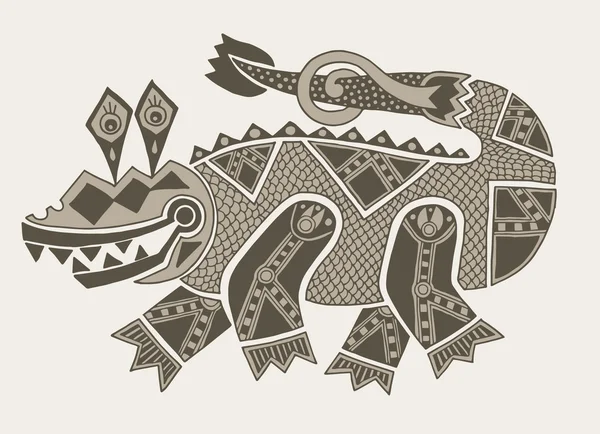 Authentic original decorative drawing of crocodile — Stock Vector