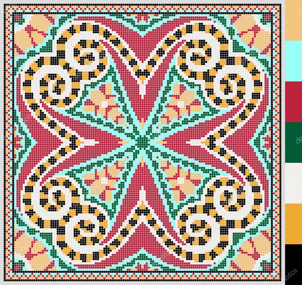 Geometric square pattern for cross stitch ukrainian traditional Stock