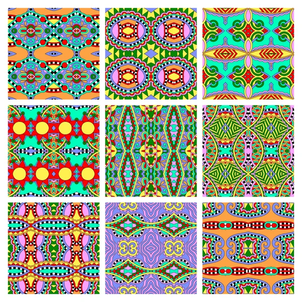 Set of different seamless colored vintage geometric pattern, tex — Stock Vector