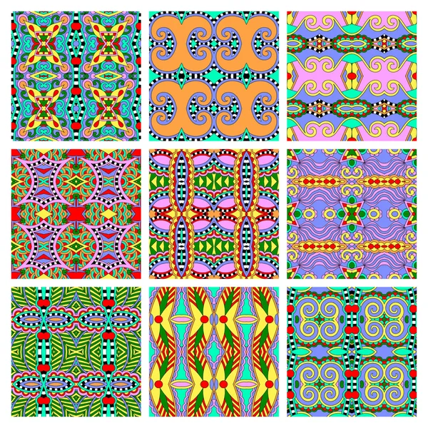 Set of different seamless colored vintage geometric pattern, tex — Stock Vector