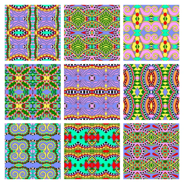 Set of different seamless colored vintage geometric pattern, tex — Stock Vector