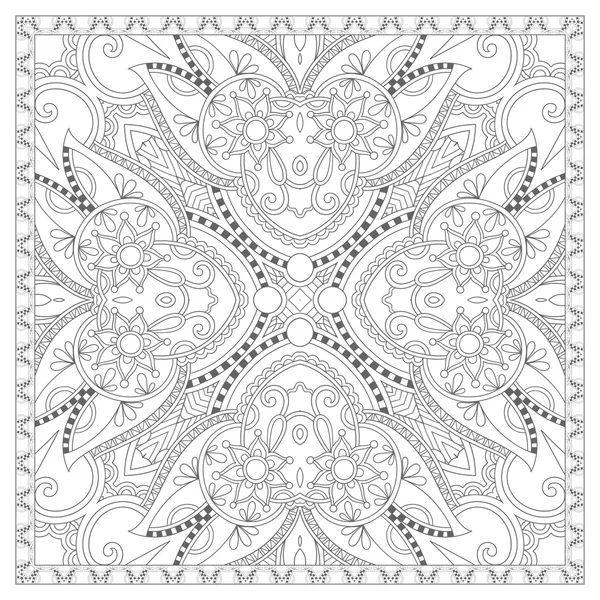 Coloring book square page for adults - ethnic floral carpet — Stock Vector
