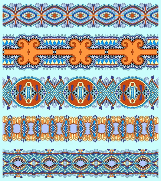 Motif de rayures paisley floral ethnique, bordure sertie — Image vectorielle