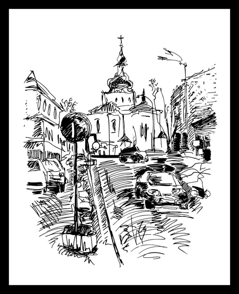 Dessin de la rue Kiev, Podol, Ukraine — Image vectorielle