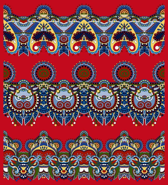 Красный бесшовный этнический цветочный рисунок Пейсли полосы — стоковый вектор