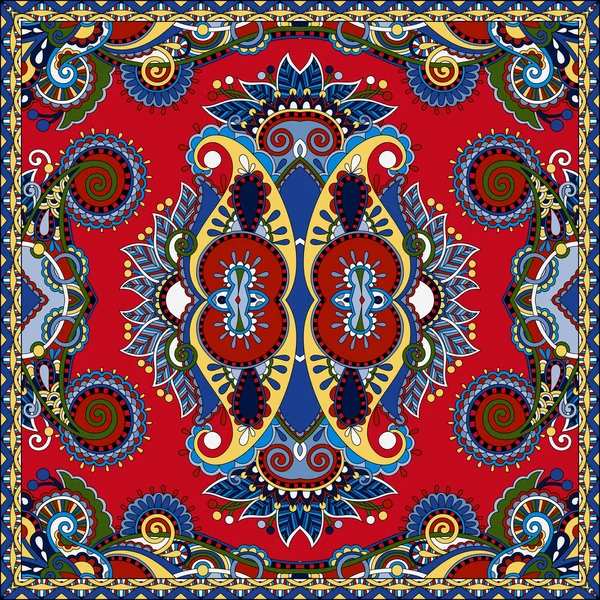 Rojo ornamental floral paisley bandanna — Vector de stock