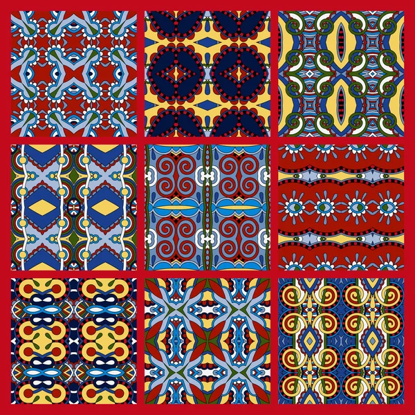 Set of different seamless colored vintage geometric pattern — Stock Vector