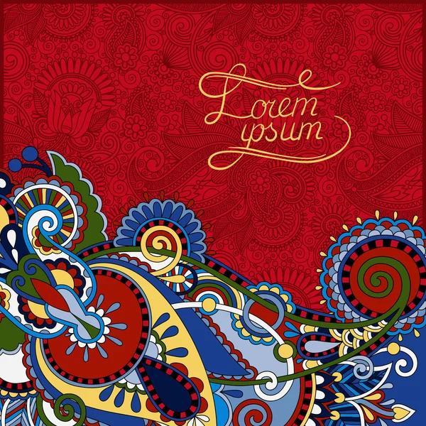 Motif paisley rouge sur fond floral décoratif pour invitation — Image vectorielle