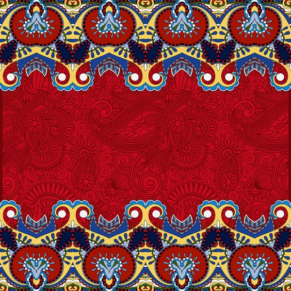 Ornamento faixa étnica vermelha em fundo floral — Vetor de Stock
