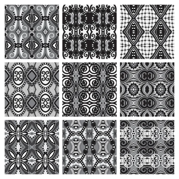 Set von grau verschiedenen nahtlosen Vintage geometrischen Muster — Stockvektor