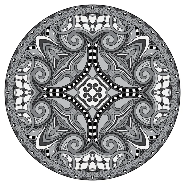 Cerchio ornamento in pizzo, rotondo grigio ornamentale Centrino geometrico patt — Vettoriale Stock
